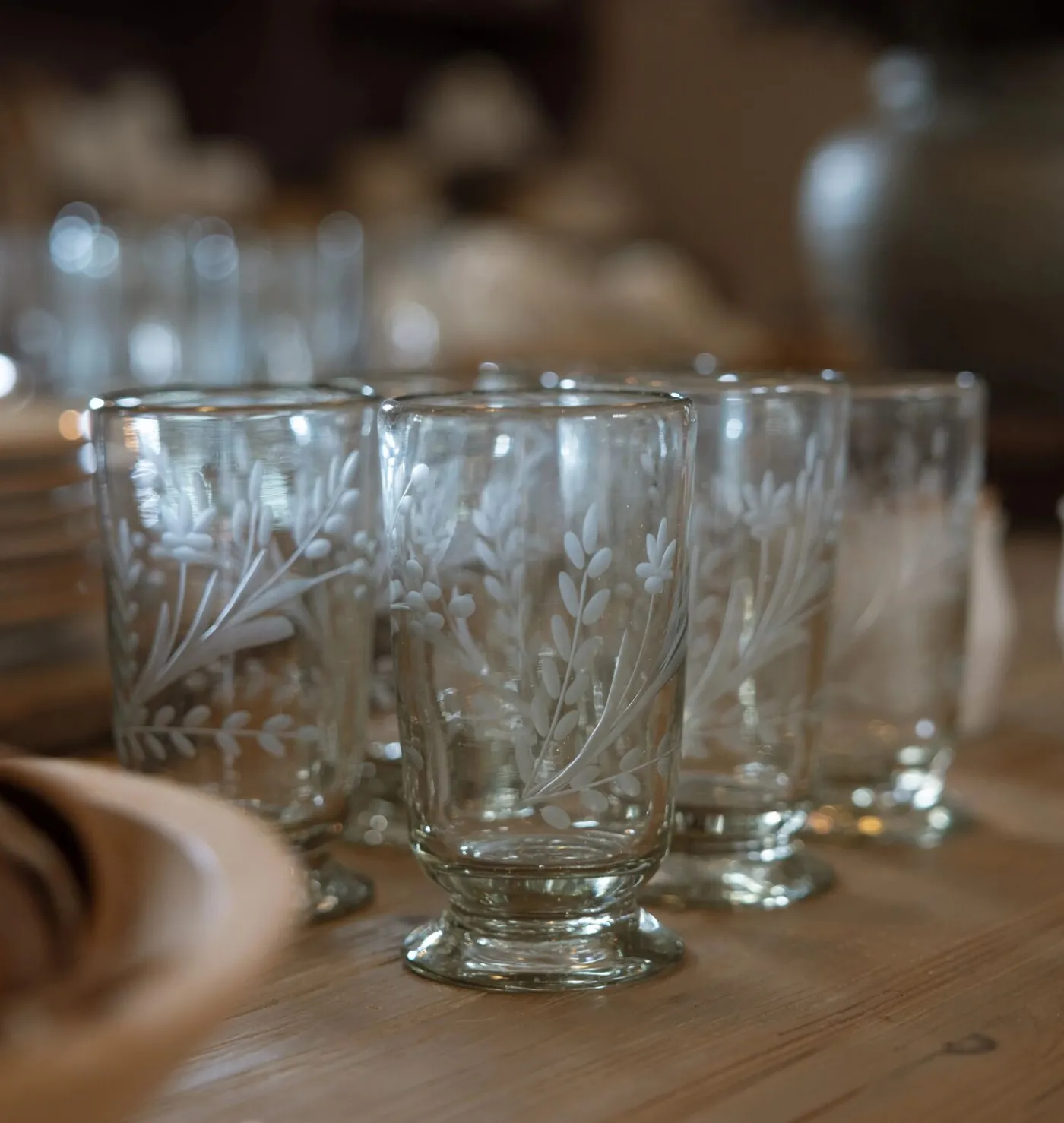 Etched Floral Drinking Glass