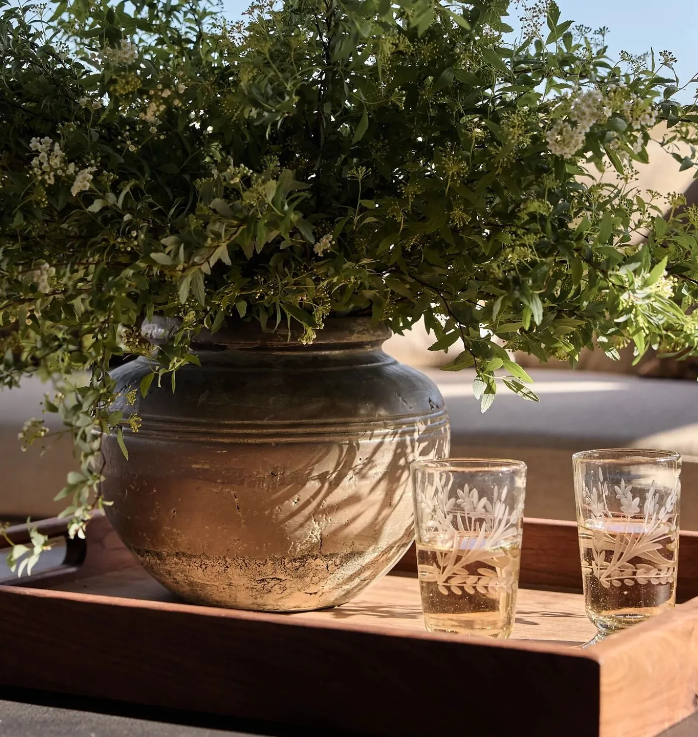 Etched Floral Drinking Glass