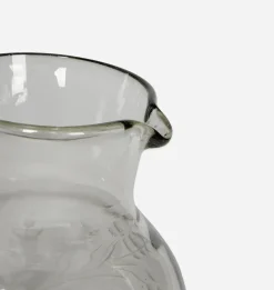 Etched Floral Glass Pitcher