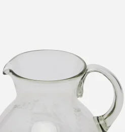 Etched Floral Glass Pitcher