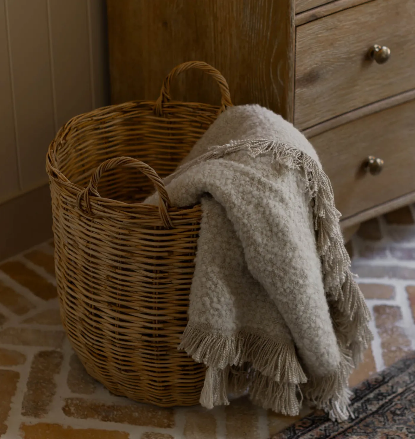 Hand-Woven Rattan Basket w/ Handles
