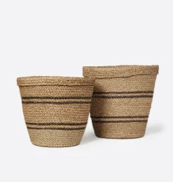 Hand-Woven Striped Seagrass Basket