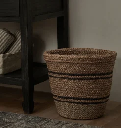 Hand-Woven Striped Seagrass Basket