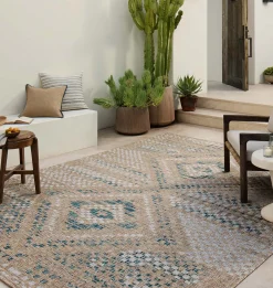Topanga TOP-04 Natural / Aqua Area Rug